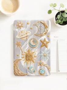 Pearly Moon And Star Print Pattern Tablet Protective Case, Compatible With Tablet 10.2 Inch Tablet Pro 11 2021/2020/10th Gen/Tablet(A16) 11 Inch 11th Gen 2025, Compatible With Samsung Galaxy Tab A8 10.5 Inch 2022, Matepad 10.4/Tab/, With Pen Slot, Shockproof, Tablet Stand Protective Shell, Gift For Kids / Gift For Family / Year-End - Multicolor - View 3