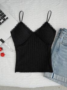 New Lace Camisole Top For Women, Apricot Color, Slim Fit, Versatile, With Padded Bust Black Casual Summer - Black - View 5