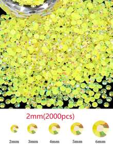 2000/800/400顆/袋 樹脂水鑽，2mm-6mm 黃色 AB 平底美甲水鑽，適用於 DIY 手作、美甲、DIY 指甲裝飾、美甲配件、手機殼、鞋子、衣服、手工裝飾、美甲鑽石、美甲用品、美甲珠寶、美甲飾品 - 黃色 - 查看 9