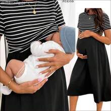 WNST
  Vestido de enfermería casual de verano con rayas y parches para maternidad - Negro01 - Ver 1