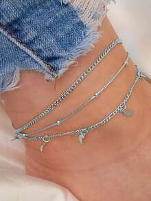 3 piezas/Set Tobilleras de cadena multicapa dorada con diseño único, estilo playa & calle, adecuadas para el uso diario de mujeres, regalo perfecto para amigas - conjunto de tobillera - View 15