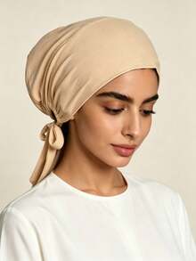1 pieza Gorro tubular básico de unicolor para mujer, diadema para abaya, gorro interior diario, velo y accesorio para el cabello para mujer - Beis - Ver 5
