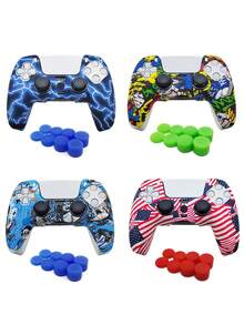 Compatible With PlayStation 5, 1pc Controller Protective Case + 8pcs Thumb Grip Caps + 1pc Storage Bag Set, Anti-Drop Anti-Slip Anti-Scratch Anti-Sweat Enhanced Gaming Operation Feel And Experience, Convenient For Carrying And Storing Accessories - Protective Case + Joystick Cap + Storage Bag Set - View 5
