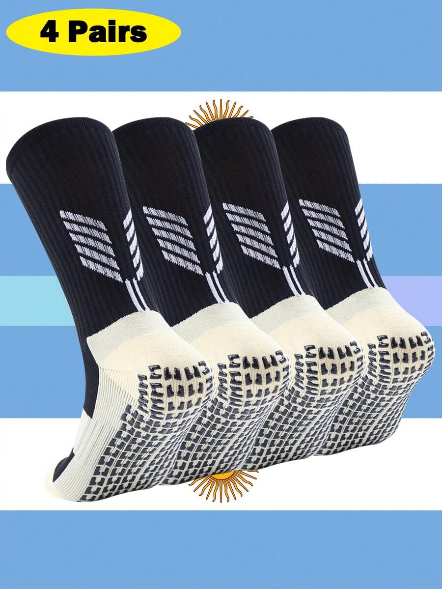 1pair Men's Football Socks With Non-Slip Grip & Thick Cushioning For Soccer & Basketball Sports, For Gym, Fall - Black - View 1