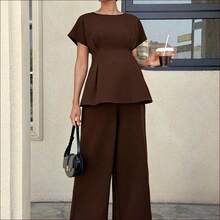 WNST
 MaterniWear 2 piezas Conjunto de top y pantalones de maternidad elegante de unicolor con cintura ceñida, para verano - Burdeos - Ver 4