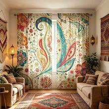 2 chiếc rèm cửa chủ đề hoa văn Bohemian với thiết kế họa tiết Paisley, túi treo thanh, bảo vệ quyền riêng tư, rèm trang trí phòng, rèm phòng khách, rèm trang trí đa năng, có thể giặt bằng máy, phù hợp cho tất cả các mùa, không bao gồm dây buộc - Nhiều màu - Xem 1