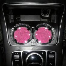 2 piezas Inserto universal para portavasos de coche con cristales, silicona antideslizante e impermeable, diseño brillante con cristales, múltiples colores disponibles, accesorio de decoración interior - 2 posavasos de diamante completo - Ver 7