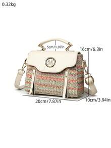 Retro Minimalist Printed Crossbody Bag With Adjustable PU Strap, Flap Closure, New Year - Khaki - View 5