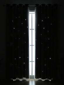 1件星形鏤空聚酯纖維窗簾，帶蕾絲透光層的遮光窗簾，女孩公主風雙層一體式遮光窗簾 - 黑色 - 查看 2