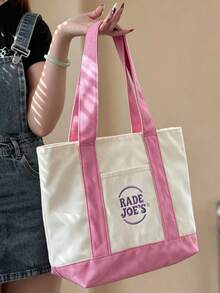 Trader Joe Large Tote Shopping Bag Cotton Canvas Embroidered Bag - 多色1 - 查看 3