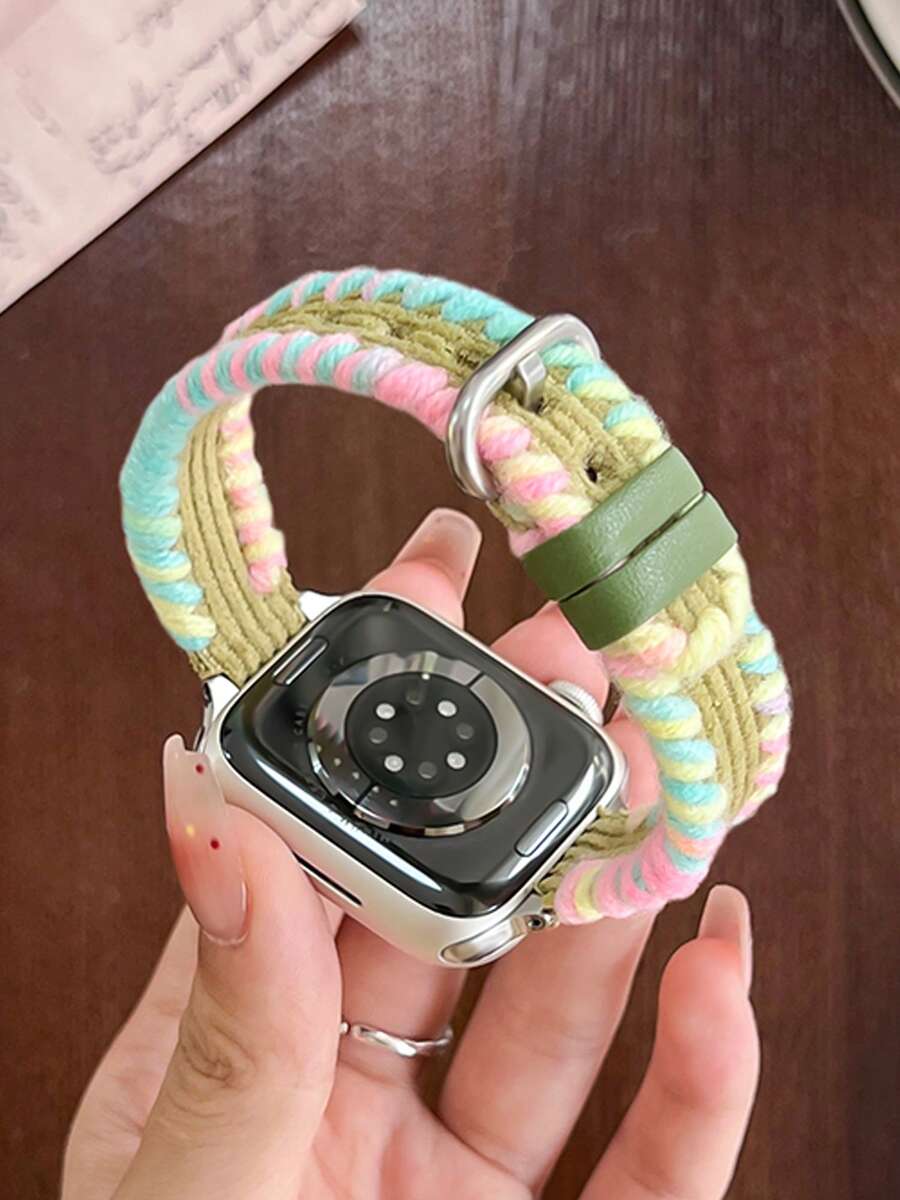 Hand-Woven Band, Compatible With Series 1-10 And SE/Ultra, Fits 38mm-49mm, Breathable And Comfortable, Fashionable Unique Design - Avocado Green - View 1