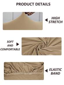 1 pieza Funda de cojín de sofá de unicolor, alta elasticidad, removible, lavable a máquina, adecuada para sala de estar, funda de cojín de sofá de poliéster, funda de respaldo - Caqui - Ver 6