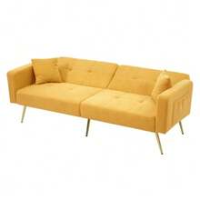 WF200993995B، أريكة سرير قابلة للإمالة، أرجل ذهبية، مع وسائد وجيوب تخزين جانبية - أصفر - مشاهدة 9