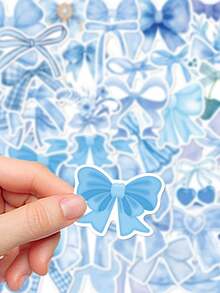 50 Peças Adesivos de Laço Azul para Scrapbook, Decalques para Diário, Caderno, Notebook, Capa de Telefone, Tablet, Skate, Bagagem, Decoração de Geladeira, Festa de Feriado, Presente, Materiais Escolares - Laço azul - Visão 4