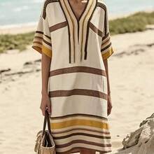 dahkjdgajy  Holidaya Vestido largo de mujer con estampado de estilo bohemio y cuello en V, corte holgado, adecuado para vacaciones, playa, fiestas y viajes: playa, isla, fiesta en la piscina, viaje a la . /Tema bohemio: festival de música, mercado de arte, eventos. Uso diario casual: compras, té de la tarde, salida de fin de semana, vacaciones ligeras - Albaricoque - Ver 8