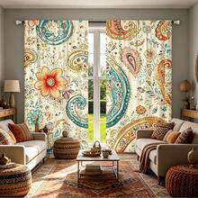 2PCS Bohemian Floral Themed Curtains With Paisley Pattern Design, Pole Pockets, Privacy Protection, Room Decoration Curtains, Living Room Curtains, Versatile Decorative Curtains, Machine Washable, Suitable For All Seasons,Excluding Straps - Multicolor - View 10