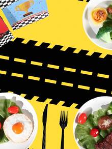 1pc Racing Theme Tablecloth, Yellow And Black Racing Pattern Table Cover, Baby Shower Party Tablecloth, Racing Birthday Party Decoration, Gender Reveal Party Decoration Table Runner, Racing Theme Party Supplies, Racing Game Table Decoration, First Tooth Party Decoration, Welcome Newborn Party Decoration Table Runner, Racing Room Decoration, Home Decoration, Outdoor Decoration Disposable Tablecloth, 1st Birthday Gift - Yellow and Black Racing Track - View 7