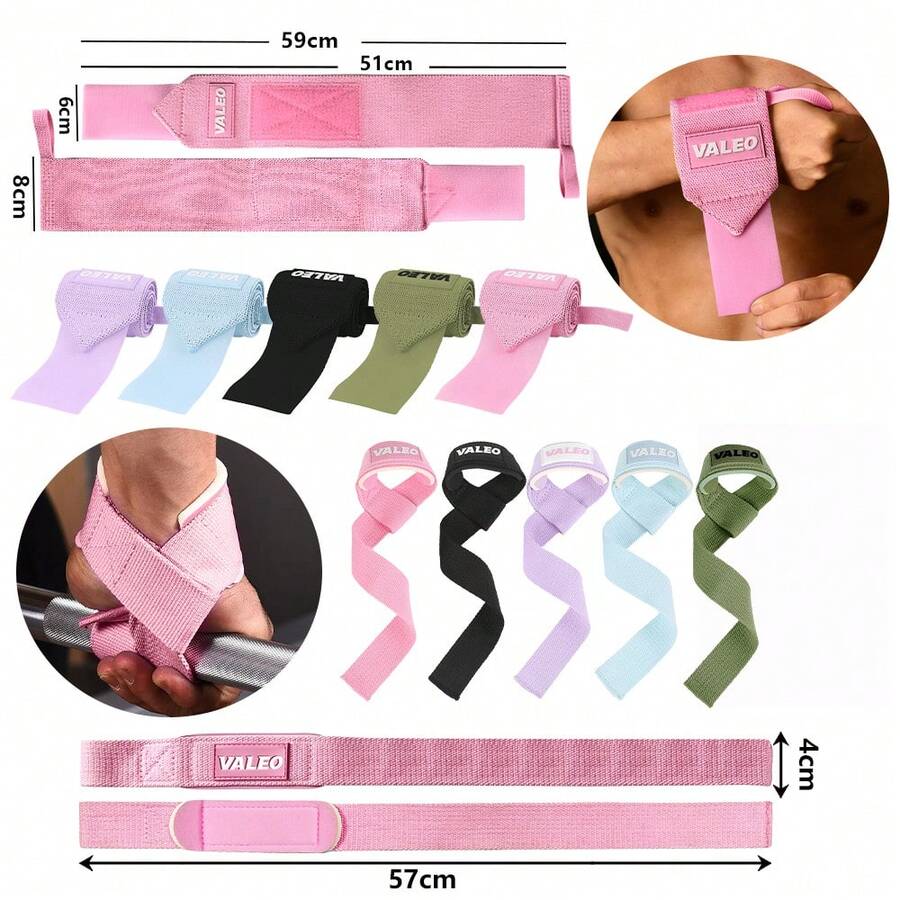 4 Pieces Fitness Wrist Wraps + Lifting Straps Combo, Adjustable Gym Wrist Support Bands, Durable Weightlifting Assist Straps For Bodybuilding & Strength Training - Multicolor - View 1