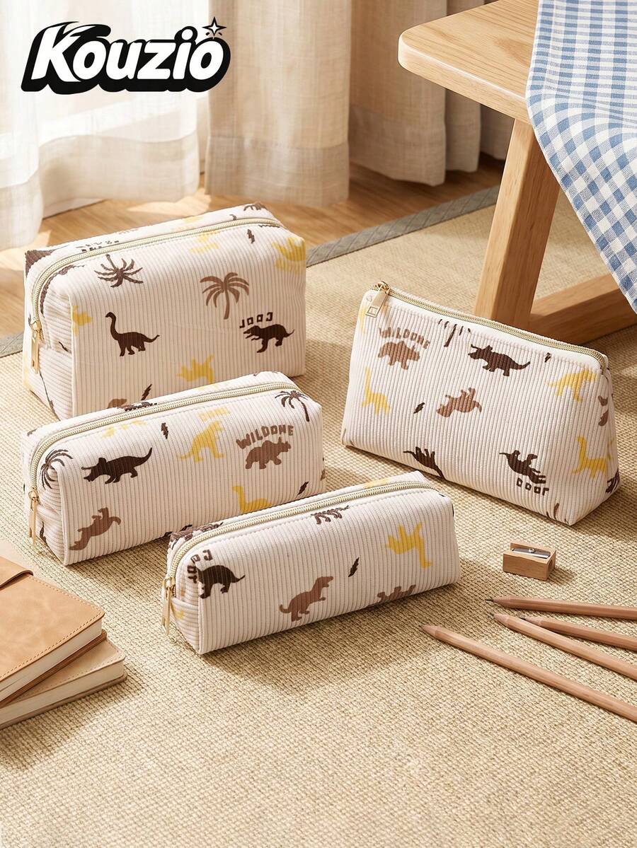 1 buah Tempat Pensil Corduroy Motif Dinosaurus, Ukuran S/M/L, Kantong Pena Resleting Multi-Ukuran, Organizer Alat Tulis Segitiga Estetik, Tas Kosmetik Multifungsi Kapasitas Besar, Kantong Penyimpanan Lembut dan Tahan Lama untuk Siswa Perempuan dan Remaja, Perlengkapan Penting untuk Kembali ke Sekolah & Musim Wisuda, Penggunaan Sehari-hari & Perjalanan - Gaya dinosaurus - View 1