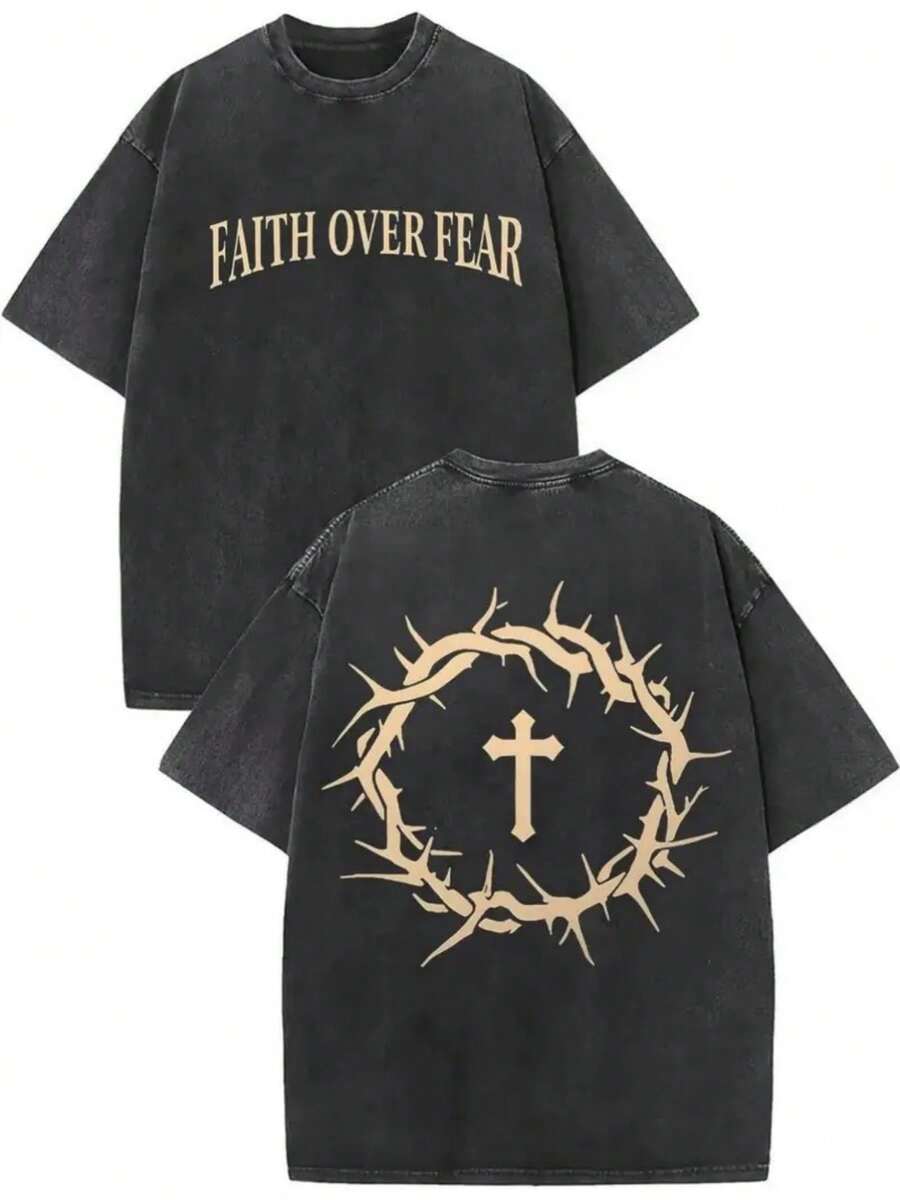 Men's And Women's 100% Cotton T-Shirt, Modern, With Double-Sided Letter Print, Casual Street Style, Very Popular In Summer, Short Sleeve, Round Neck And Dropped Shoulders. - 黑色 - 查看 1