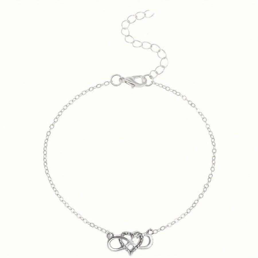 Pure Silver Ankle Chain - 925 Pure Silver Mini Infinity Symbol Heart-Shaped Bead Chain Fine Chain-Style Ankle Chain, Exquisite Female Foot Accessory - Silvery - View 1