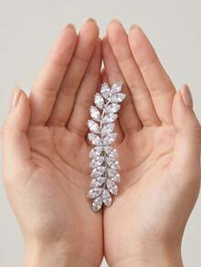 1 pieza Elegante clip para el cabello con decoración de hoja de strass, pasador francés de estilo botánico en tono plateado, accesorio para el cabello de novia para boda y fiesta de mujeres - Plateado - Ver 13