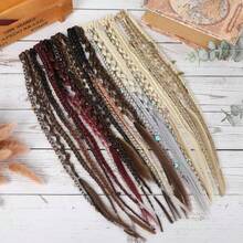 2pcs/Set Women's Clip-In Braided Hair Extensions, 20 Inch With Beads And Charms, Handmade Synthetic Bohemian Style Hair Pieces, Suitable For Cosplay, Renaissance Fair, 8 Strands - 彩色 - 查看 8