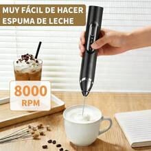 Espumador de Leche 6 en 1 con Base de Soporte, Espumador Elctrico Recargable con 3 Cabezales de Acero Inoxidable y 3 Velocidades, Batidora de Cafe para Latte, Capuchino, Caf - Negro - Ver 2