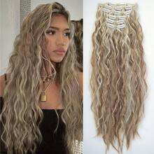 Synthetic Clip-In Hair Extensions 6pcs/Set 24 Inch Long Corn Wave Style Clip-In Hair Pieces For Women And Girls Daily And Party Use, Halloween - Multicolor - View 13