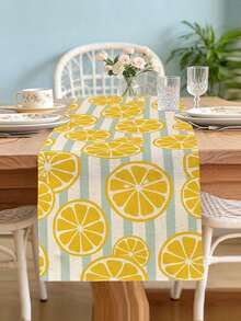 1pc Lemon Pattern Printed Table Runner, 4pcs Lemon Pattern Printed Placemats, Suitable For Holiday, Party, Birthday, Dinner, Kitchen Restaurant Table Decoration, All Seasons Room Decor, Home Textile Decoration Table Runner - Multicolor - View 14