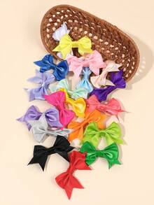 20pcs Colorful Ribbon Hair Bows For Girls Y2k Style Alligator Clips Glossy Mini Hair Clips Light/Dark Color Barrettes Simple Plain Hairpins School Student Daily Headwear Delicate Gift Teens Hair Accessories(Product Without Card) - Multicolor - View 3