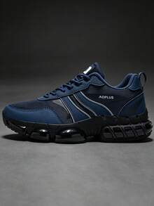 Men's Sports Shoes 2026 Newest All-Black Thick Sole Chunky Sneakers Height-Increasing Shock-Absorbing Breathable Mesh Athletic Shoes Streetwear Versatile Men's Shoes Leather PU Mesh Splicing Marathon Running Shoes Men's Plus Size 46 Shoes Youth Handsome Men's Shoes - Royal Blue - View 6