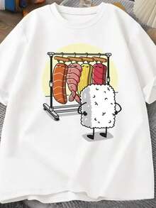 Simple Tomato Print White T-Shirt For Women, Short Sleeve Top, Simple Tomato Print T-Shirt, Ladies, Loose Casual Short Sleeve Top - White - View 1