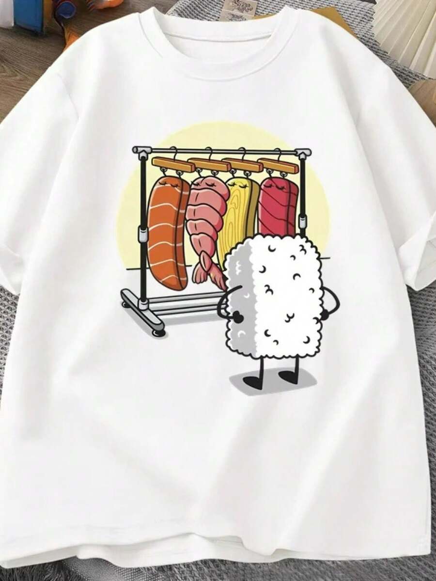 Simple Tomato Print White T-Shirt For Women, Short Sleeve Top, Simple Tomato Print T-Shirt, Ladies, Loose Casual Short Sleeve Top - White - View 1