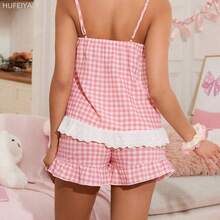 Yunuo Menswear  Set de pijama de 2 piezas con top de tirantes y shorts con estampado de cuadros para mujer - Multicolor - Ver 3