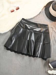 Women's High Waist Mini Skirt - Solid With Lace Details, H-Line Silhouette And Flared A-Line Hem, Structured Mini Skirt Without Belt, Ideal For Spring, Summer And Autumn. Casual Or Elegant Wear (Office, Party, Wedding) - [咖啡店] - 查看 8