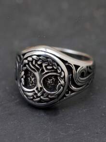 1 pieza Anillo de acero inoxidable estilo punk genial para hombres, regalo de fiesta para amigos, adecuado para uso diario - Amarillo Oro - Ver 3