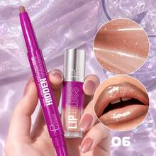 Pudaier 1pc Lip Gloss + 1pc Lip Liner Set, Moisturizing Lip Liner & High Shine Lip Gloss Combination, Waterproof & Smudge-Proof, Defines Lip Shape, Long-Lasting Gloss, Suitable For Girls In Spring/Summer, Perfect For Graduation Party And Daily Makeup - 06 - View 10
