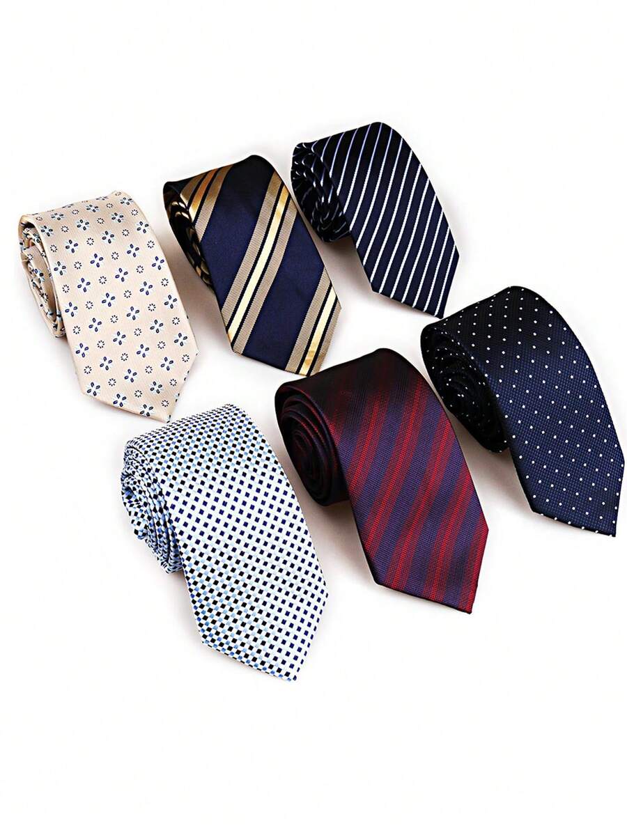 6pcs/Set Men's Business Commute Bestselling Style Neckties, High-End Elegant Essential For Men, Polyester Fabric, Suitable For Parties And Gifts For Friends
