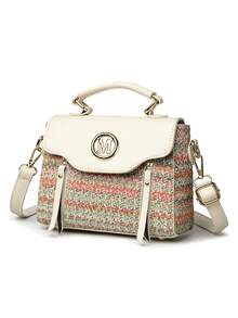 Retro Minimalist Printed Crossbody Bag With Adjustable PU Strap, Flap Closure, New Year - Khaki - View 6
