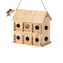 Bird Houses For Outside, 12 Hole Wooden Bird House For Bird Families, Hanging Birdhouse Nesting Box For Wren Finch Bluebirds, Outdoor Garden Bird Hotel - 1 - View 3