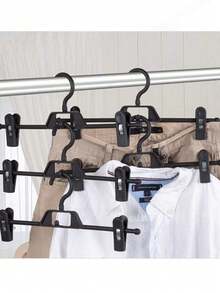 10 Packs, Pants Hangers, Coat Hangers, Seamless Non-Slip Retractable Wardrobe Storage Hangers, Pants Clips - Black - View 1