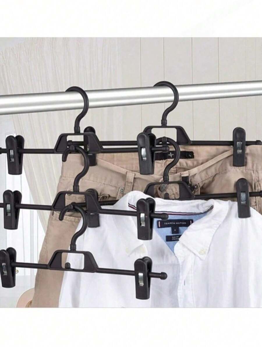 10 Packs, Pants Hangers, Coat Hangers, Seamless Non-Slip Retractable Wardrobe Storage Hangers, Pants Clips - Black - View 1