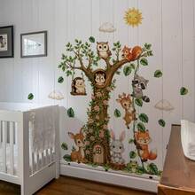 2 Sheets/Set Kids Forest Animals Wall Stickers, Giant Tree House Decals, Removable Cute Owl Squirrel Raccoon Bunny Vinyl Art For Kids Bedroom Classroom Children's Room Nursery Decor, Easy Peel And Stick - Multicolor - View 3