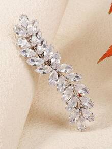 1 pieza Elegante clip para el cabello con decoración de hoja de strass, pasador francés de estilo botánico en tono plateado, accesorio para el cabello de novia para boda y fiesta de mujeres - Plateado - Ver 9
