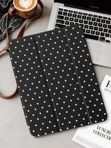 波點黑色平板保護殼，相容 iPad Mini6/Mini7/Air/Air2/9.7/10.2/10.5/10.9 (Air4-Air8)/Pro 11/10th Gen/A16/Pro 11 2024 機型，彩繪圖案平板殼配透明壓克力背殼，三折支架，自動休眠/喚醒，內建筆槽，不含筆，部分機型附相機框 - 黑與白 - 查看 3