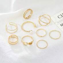 Women's 9pcs Geometric Ring Set Suitable For Daily Wear - Yellow Gold - View 3