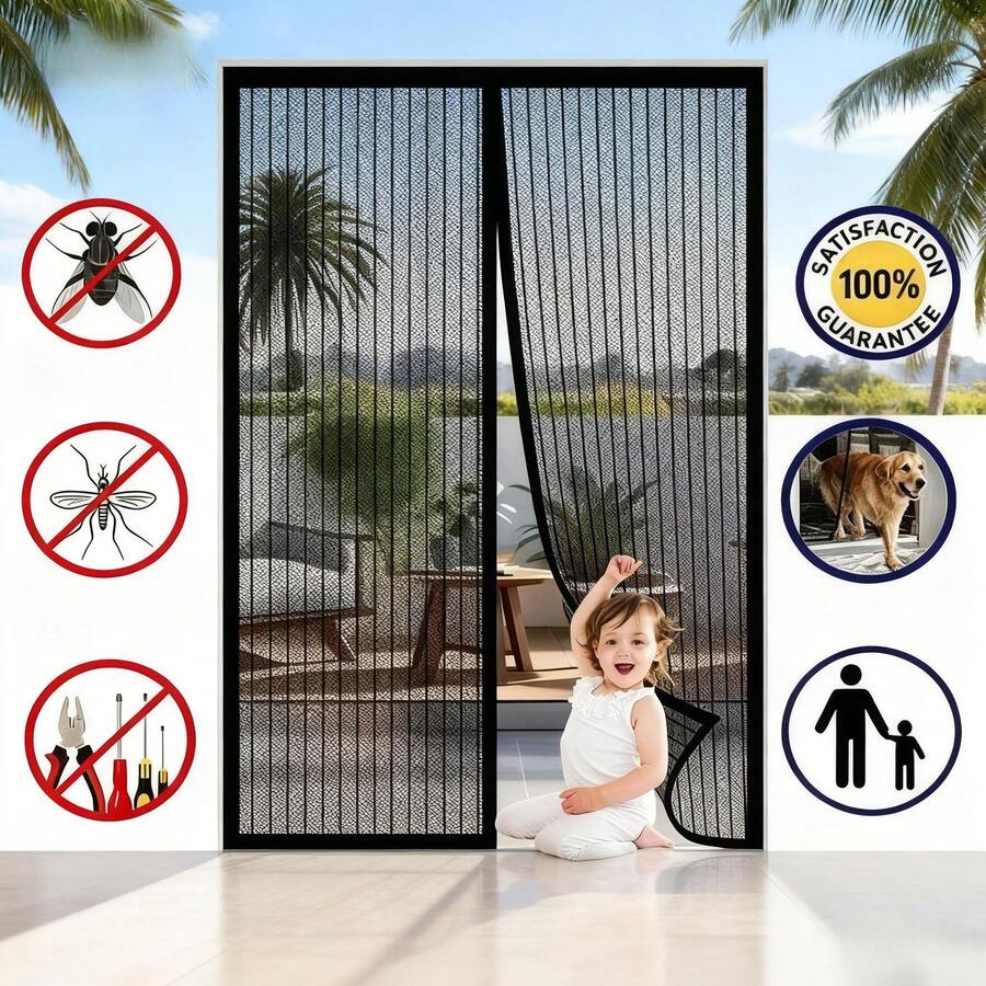 1pc Black Self-Sealing Magnetic Screen Door With Magnetic Mesh Screen, Keeps Insects Out, Easy To Install, Suitable For Summer Use - Multicolor - View 1