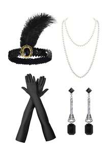 4件組 Forever & Moment 1920年代女性 Flapper 配件套裝 – 咆哮20年代 偉大蓋茨比 頭飾、耳環、人造珍珠項鍊、手套，適用於 Flapper 裝扮配件 - 多色 - 查看 7