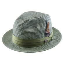 Men's Straw Fedora Hat With Satin Band & Feather, Breathable Woven Summer Casual Sun Hat For Beach And Daily Wear Father's Day Gifts - Olive Green - View 5